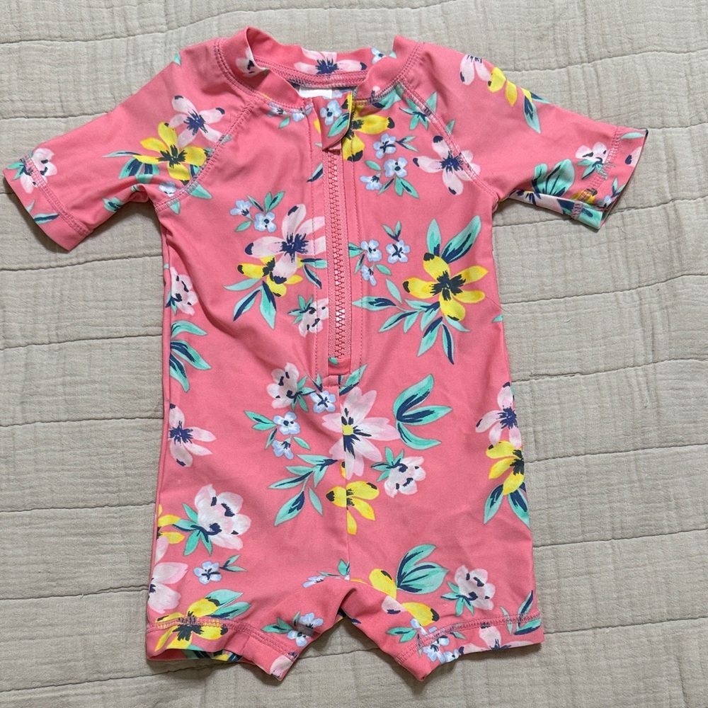 Floral Pink Kids Swim Romper